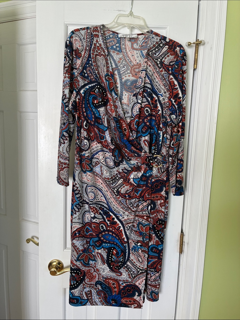 Kasper Paisley Wrap-Style Long Sleeve Dress - Blue & Rust